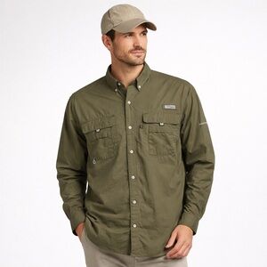 Columbia PFG Omni-Shade Fishing Shirt Men’s XLT Olive Green Vented Performance